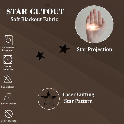 Kinryb Chocolate Star Cutout Blackout Curtains for Bedroom 52x108 2 Panels by Kinryb - Used condition - Image 2