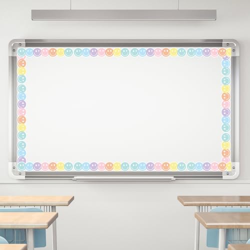 Image of Whaline 24 Pcs Preppy Happy Face Magnetic Bulletin Board Border Pastel Color Smile Face Magnetic Strips Border Trim for Silly Goose Back to School Office Classroom Decor