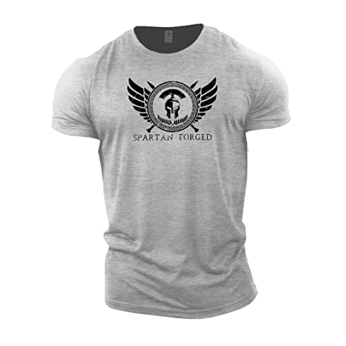Image of GYMTIER Spartan Forged - Chest Logo - Men's Gym T-Shirt Bodybuilding Training Workout Lifting Top Clothing, Sport Grey, 3XL