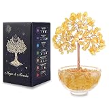 MAGIC AND MIRACLES Albero della vita in cristallo al citrino con base in vetro, 81 pietre naturali, circa 11 cm, decorazione in cristallo Feng Shui e regalo spirituale per casa, ufficio, meditazione