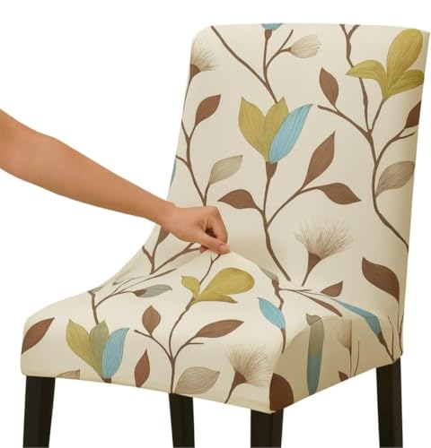 Image of Homerz Premium 6 Seater Dining Table Cloth with 6 Dining Chair Covers,Elastic Fitted Chair Slipcovers, Printed Polycotton Fabric, Table Cloth Size 60x90 inch (Stem)