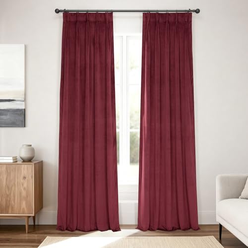 Image of HPD Half Price Drapes Velvet Blackout Curtains /Drapes - 84 Inches Long 1 Panel Blackout Curtain Signature Pleated for Living Room & Bedroom - 25W X 84L, Burgundy