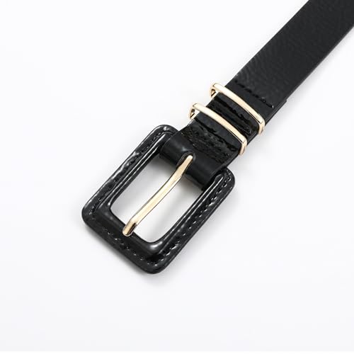 Women's Black Patent Leather Belt Square Buckle with Gold Accents Waist Belts For Jeans Dress3