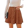 Women’s Button Front Mini Skirt A-line Pleated Corduroy Skater Skirts for Women with Pocket