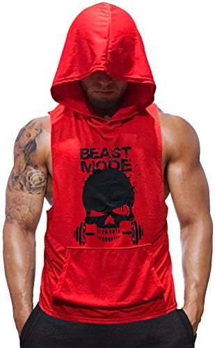 SZKANI Mens Skull Print Sleeveless Fitness Vest Bodybuilding Stringers Workout Tank Tops (Medium, Red(Single Dumbbell))
