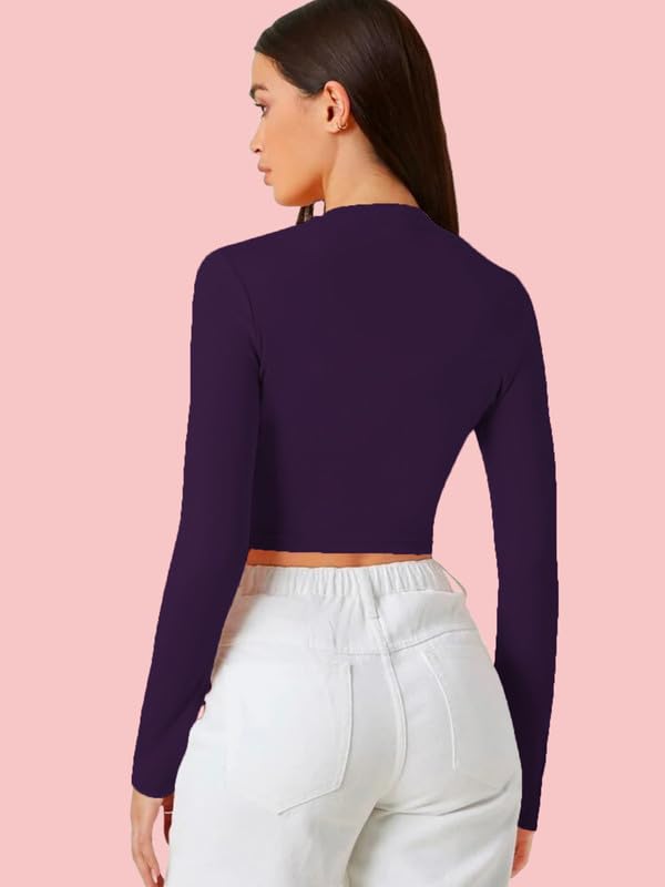 Image of Dream Beauty Fashion Women's Casual Round Neck Long Sleeves Stylish Crop Top - 17 inch Inches (Tee-Tally 02)