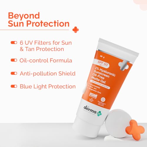 Image of The Derma Co 1% Hyaluronic Sunscreen Oil-Free Matte Gel | Lightweight Sunscreen for Oily & Acne-Prone Skin | SPF 50 & PA++++ Protection | Safe & Effective | 80 g