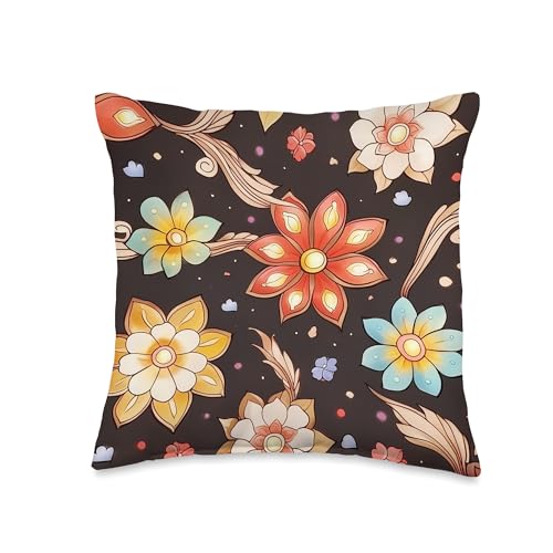 Balinese Endek Floral Pattern Throw Pillow