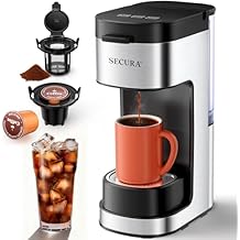 Secura Single Serve Coffee Maker K Cup and Ground 2-In-1 Coffee Maker with 3 Brew Modes, Removable Reservoir & Drip Tray, 6 to 12 Oz Brew Sizes