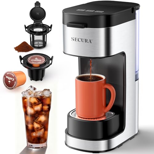Secura Single Serve Coffee Maker K Cup and Ground 2-In-1 Coffee Maker with 3 Brew Modes, Removable Reservoir & Drip Tray, 6 to 12 Oz Brew Sizes by Secura - Used condition - US$31.48