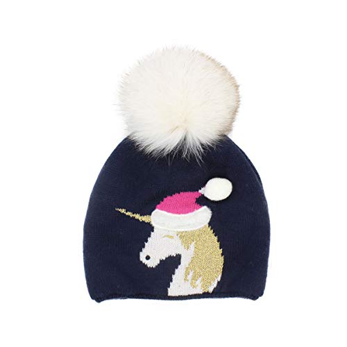Unicorn Knitted Beanie Cute Pom Pom Hat Winter Warm Animal Cap Bobble Hat For Kids,Girls,Toddler Navy #TOP1