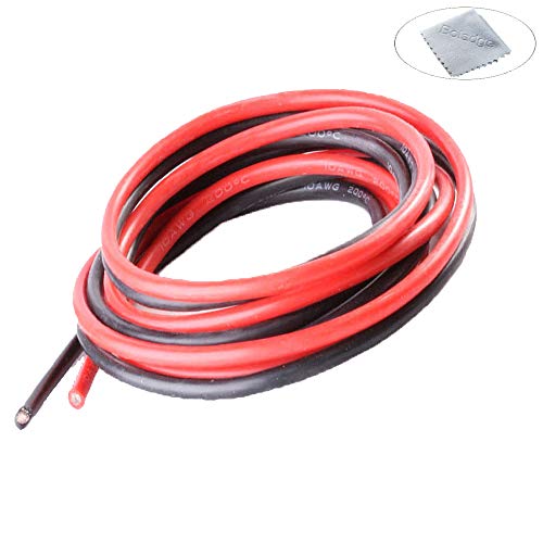 Boladge 2M de Alambre de Silicona Pura 8AWG 10AWG 12AWG 14AWG 16AWG 18AWG 20AWG 24AWG Cable de RC Lead (1M Negro + 1M Rojo) (8AWG)