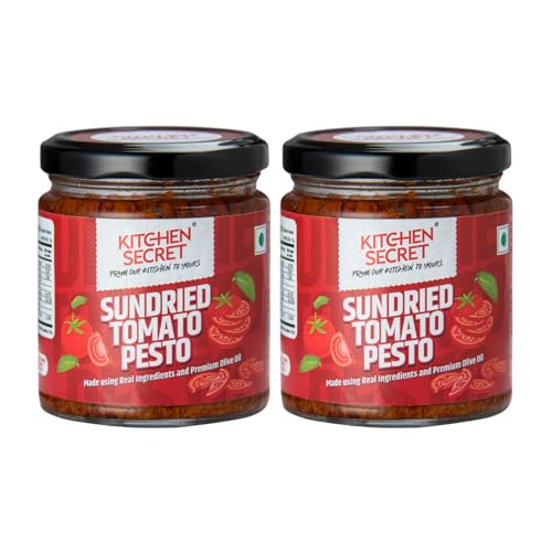 Image of Kitchen Secret Sundried Tomato Red Pesto 180g -For Pasta, Spaghetti, Pizza, Sandwiches, Wraps,Quality Ingredients, No Preservatives, Taste of Italy (Pack of 2)