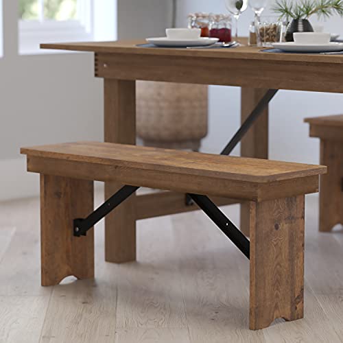 Merrick Lane Tinsley 40" X 12" Antique Rustic Solid Pine Folding Farmhouse Style Bench #TOP26