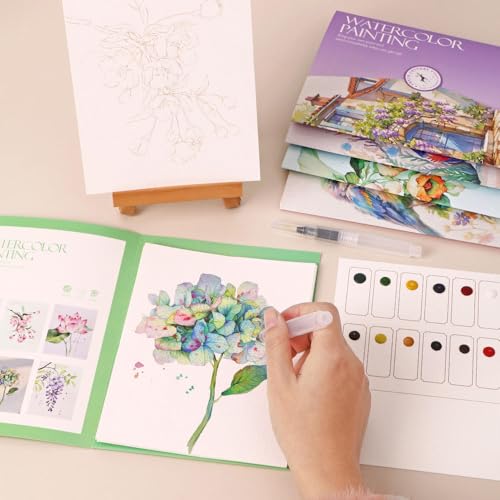 Genérico Kit de Pintura en Acuarela, 6 Lienzos y 12 Pinturas Únicas, con Dibujos en Relieve, para Niños, Adolescentes y Adultos