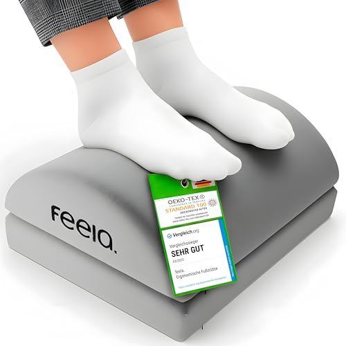 feela.® Fußstütze Schreibtisch [Höhenverstellbar] – Ergonomischer Fußhocker mit Premium-Schaumkern, rutschfest – Zubehör für Schreibtisch, Homeoffice, & Gaming – Fußwärmer Tritthocker (Silber)