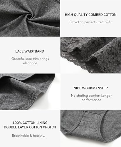 Women’s Cotton Underwear 5-Pack - Breathable Lace Bikini Panties, Full Coverage Ladies Underwear Soft Combed Cotton4