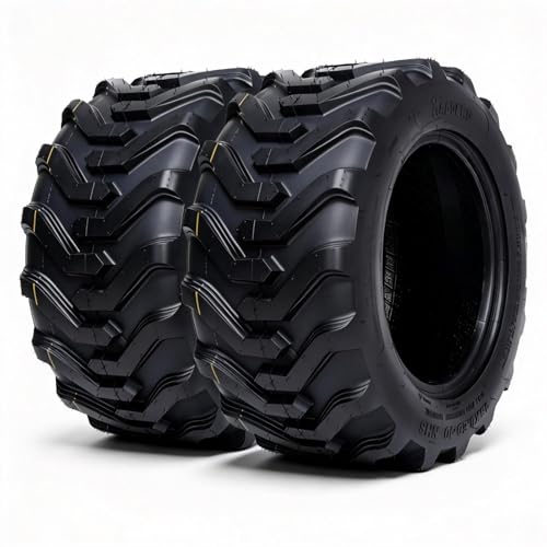 18x8.50-10 Skid Steer Tractor Tire, Heavy Duty, High Traction Chevron Tread, Puncture Resistant, Reinforced Load Capacity, Self-Cleaning, Tubeless, Set of 2
