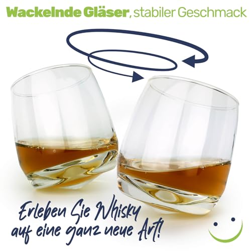 Foto von Gravidus edles Whiskygläser-Set mit 6 Whiskygläser - ca. 200 ml pro Glas, Bar Rocking Whisky Glas - Wackelgläser mit rundem Boden - Ideal zum Verschenken