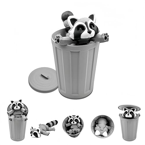 MAVLENT 3D Printed Raccoon Animals Toys - Fidget Toys with Trashcan, Home Office Decor for Adults, Stocking Stuffers Bulk, Birthday Party Halloween