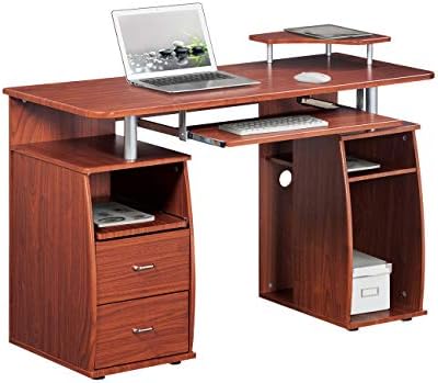 Techni Mobili Complete Computer Workstation Desk With Storage, Mahogany, 48" W x 22" D x 34" H