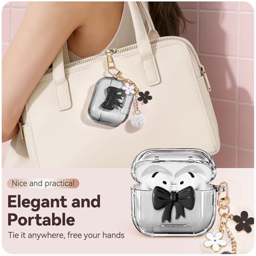 Polislime for AirPods 4 Case 2024, with Safety Lock & Phone Stand for AirPods 4 Generation Case Cover for Women Girly with Chain,Clear Black by Polislime - Image 6