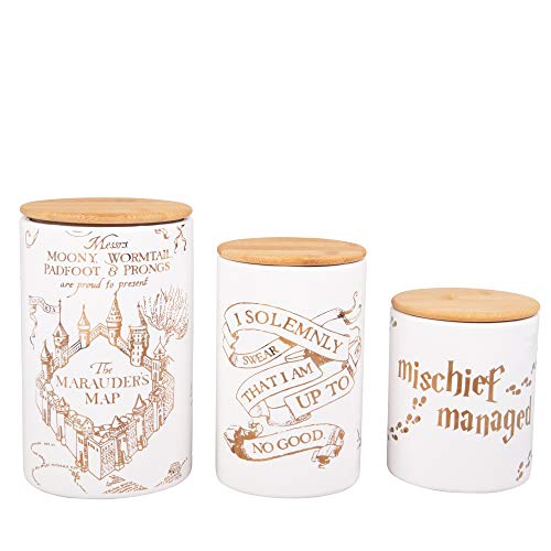 Harry Potter Marauder's Map Porcelain 3 Piece Canister Set - Three Sizes With Gold Marauders Map Design #TOP1