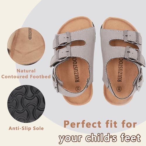 Image of Kid Sandals Boys Girls Comfort Cork Footbed Summer Slides Sandals Toddler Adjustable Buckle Slip-On Sandal Open Toes Casual Flat for Little Kid /Big Kid
