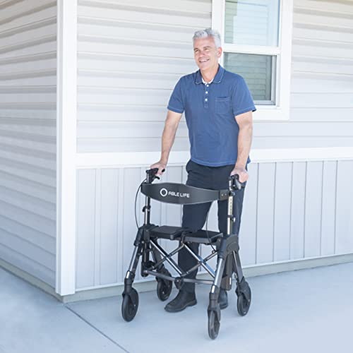 Able Life Heavy Duty Space Saver Rollator, Folding 4-Wheel Rolling Walker with Extra Wide Seat and Large 8-inch Wheels for Seniors and Elderly, 500-pound Weight Capacity, Black Walnut by Able Life Comfortably Independent - Image 7