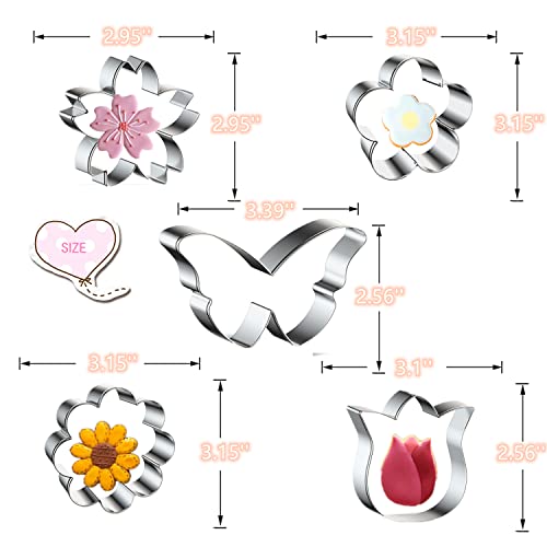 Q-BAKER Spring Summer Flowers Cookie Cutters - Rose, Sunflower, Tulip, Daisy Flower, Butterfly, Stainless Steel Holiday Cookie Cutter Shapes for Baking Gift