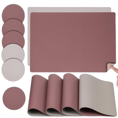 YIHELU Tischsets Abwaschbar und Untersetzer 6er Set, Platzsets Abwaschbar Doppelseitigen Kunstleder rutschfest & Einfache Reinigung, Platzdeckchen für Esszimmer