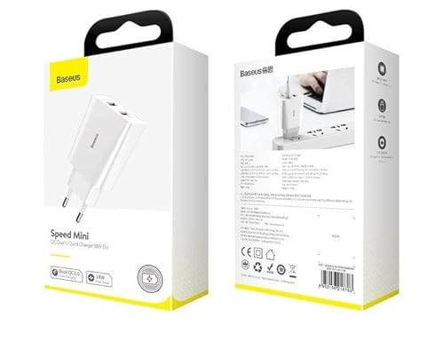 Carregador Duplo para Celular Usb Turbo Rápido 18w Baseus Speed Mini Pd Qc Fast Branco