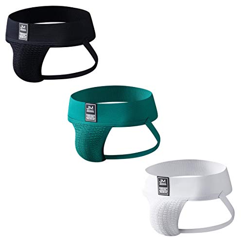 3PCS/Pack Mens Briefs Jockstrap Soft Mens Athletic Supporter Jockstrap Sport Underwear Briefs Athletic Jocks (Medium, Black+white+green)