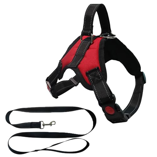MENGTEQI Professionelles Hundegeschirr für Hunde, bequem und atmungsaktiv, anpassbar für kleine, mittelgroße und große Hunde, geeignet für Spaziergänge, Laufen, Training usw. (red, M)