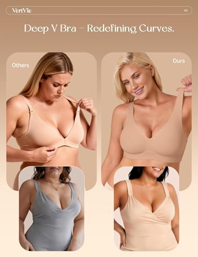 Vertvie Wireless Jelly Bras for Women Seamless Push Up Bra Plunge No Underwire Deep V No-Show Bralette(Praline,38C) - 2