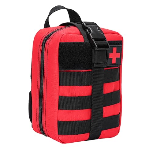 Image of Kraptick Medical MOLLE Pouch | Tactical First Aid Kit Bag | Military Emergency Medical Pouchs | Waterproof & Durable Trauma Kit Pouch | Compact MOLLE Medic Bag for Outdoor, Camping & Survival (Red)