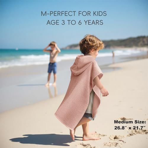 Image of Hooded Kids Beach Towel - Soft Poncho Towel for Babies and Toddler - Lightweight Waffle Cotton Towel Cover Up for Beach and Pool and Bath