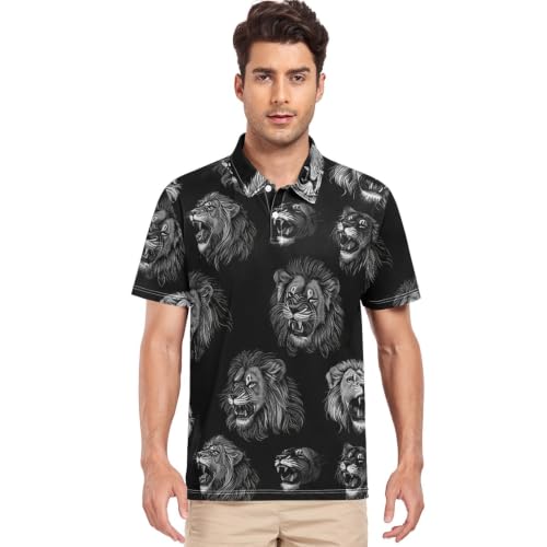 Polo de golf pour homme col noir et blanc lion finition haut de gamme
