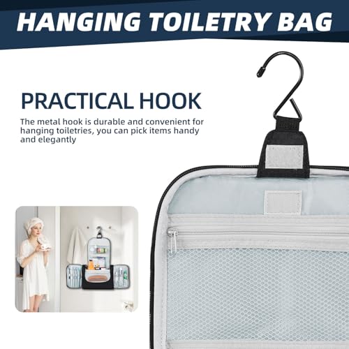 Extra Large Capacity Hanging Toiletry Bag for Men & Women, Portable Waterproof Bathroom Shower Bag, Lightweight Dopp kit Shaving Bag, Sturdy Metal Hook Organizer Makeup Bag (Black)