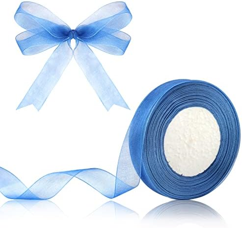 Hiswan 3/4 inch Royal Blue Sheer Organza Ribbon 50 Yards Chiffon Ribbon for Gift Wrapping Wedding Bouquet Crafts