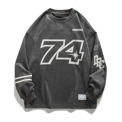 Mens Oversized Sweatshirt Letter Print Vintage Crewneck Long Sleeve Loose Graphic Pullover Tops Unisex Streetwear