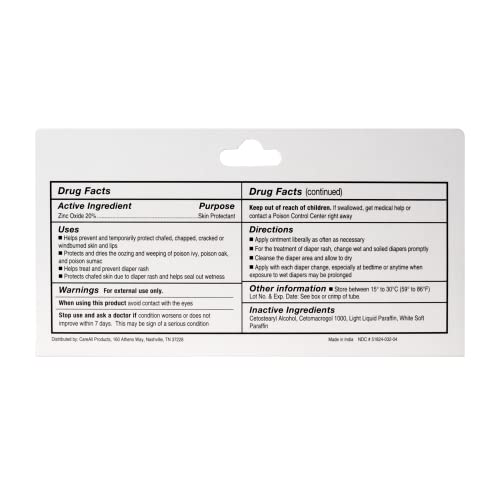 CareAll Zinc Oxide 20% Skin Protectant Barrier Ointment 2 oz, Relieves, Treats and Prevents Minor Skin Irritations due to Diaper Rash. Helps Seal Out Wetness. Protects Chafed Skin.