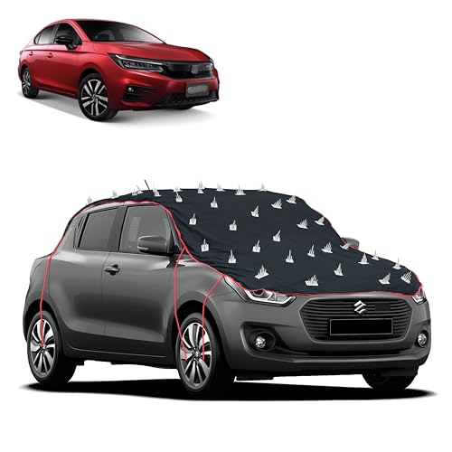 Image of Dog Protection Spike Car Cover for Honda City Bonnet to Roof Easy Installation with 4 Elastic Hook Strap | Anti-Scratch Soft Cotton Inner | Complete Protection from Street Dogs & Monkeys