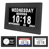 Johnziny 7'' Dementia Clocks with 12 Alarm Options, Digital Clock with Date and Day for Elderly,Large Clear Digits,Auto-Dim, 4 Diaplay, Digital Calendar Day Clock for Seniors (Black)