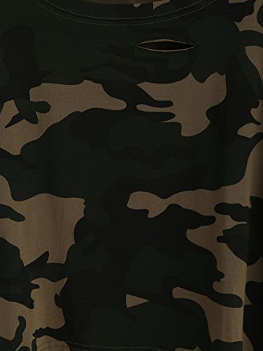SweatyRocks Women's Short Sleeve Distressed Crop T-Shirt Summer Tops Camo Medium