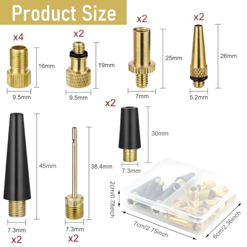 Image of STHIRA Bicycle Presta Schrader Valve Adaptor, 16PCS Brass Bike Pump Adapters, Ball Pump Needle, Balloon Inflatable Nozzle Inflator Adapter, Air Pump Accessories for Standard Pump