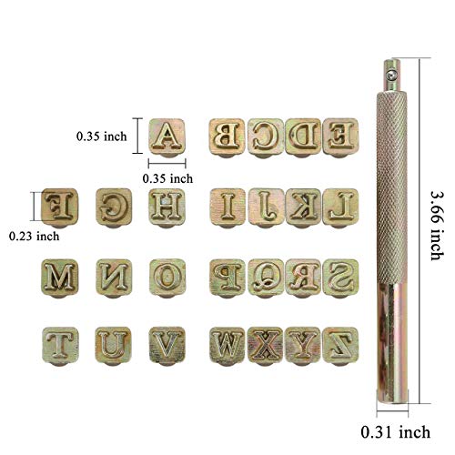 Yoption Conjunto de 27 ferramentas de estampagem de carft de couro, 26 letras de carimbos do alfabet