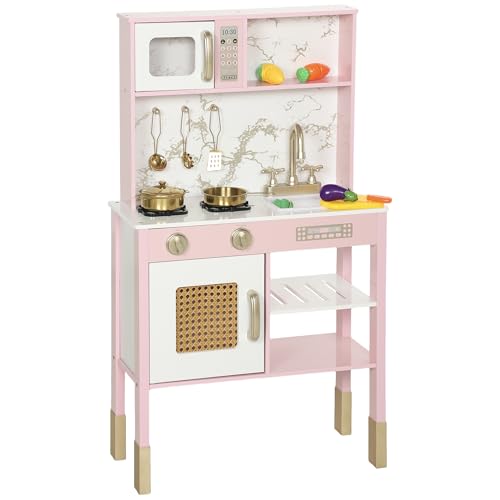 AIYAPLAY Kids Play Kitchen Toy Kitchen Oven Ages 3-6 12Pcs Pink