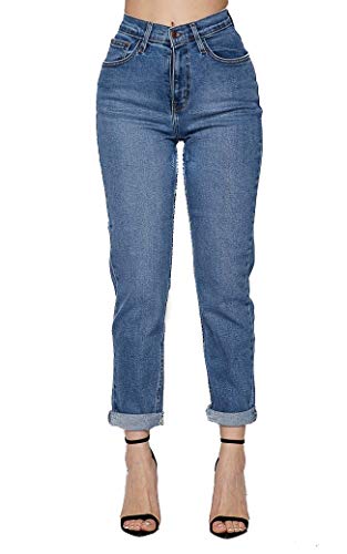 SOHO GLAM Women Jeans Classic Distressed Casual High Waist Mom Denim Pants -1