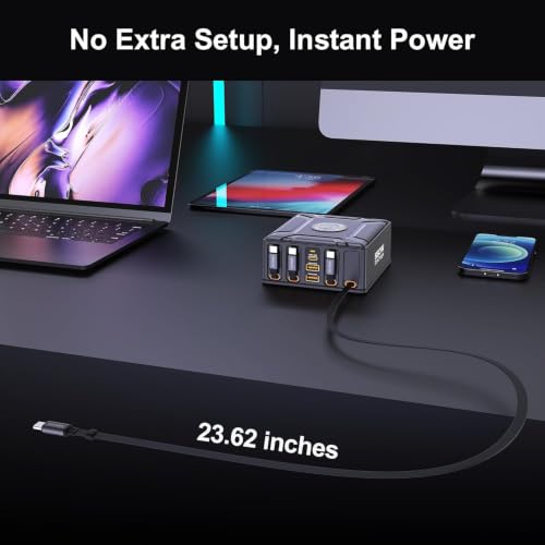 Image of WeFly 550W USB C Charging Station with 4 Retractable Cables GaN 7-Port Desktop Fast Charger Block for Mac /Book Laptop, 1Pad, 1Phone 17 /16 Pro Max, Galaxy S25 /S24 Ultra and More (BK-129D)